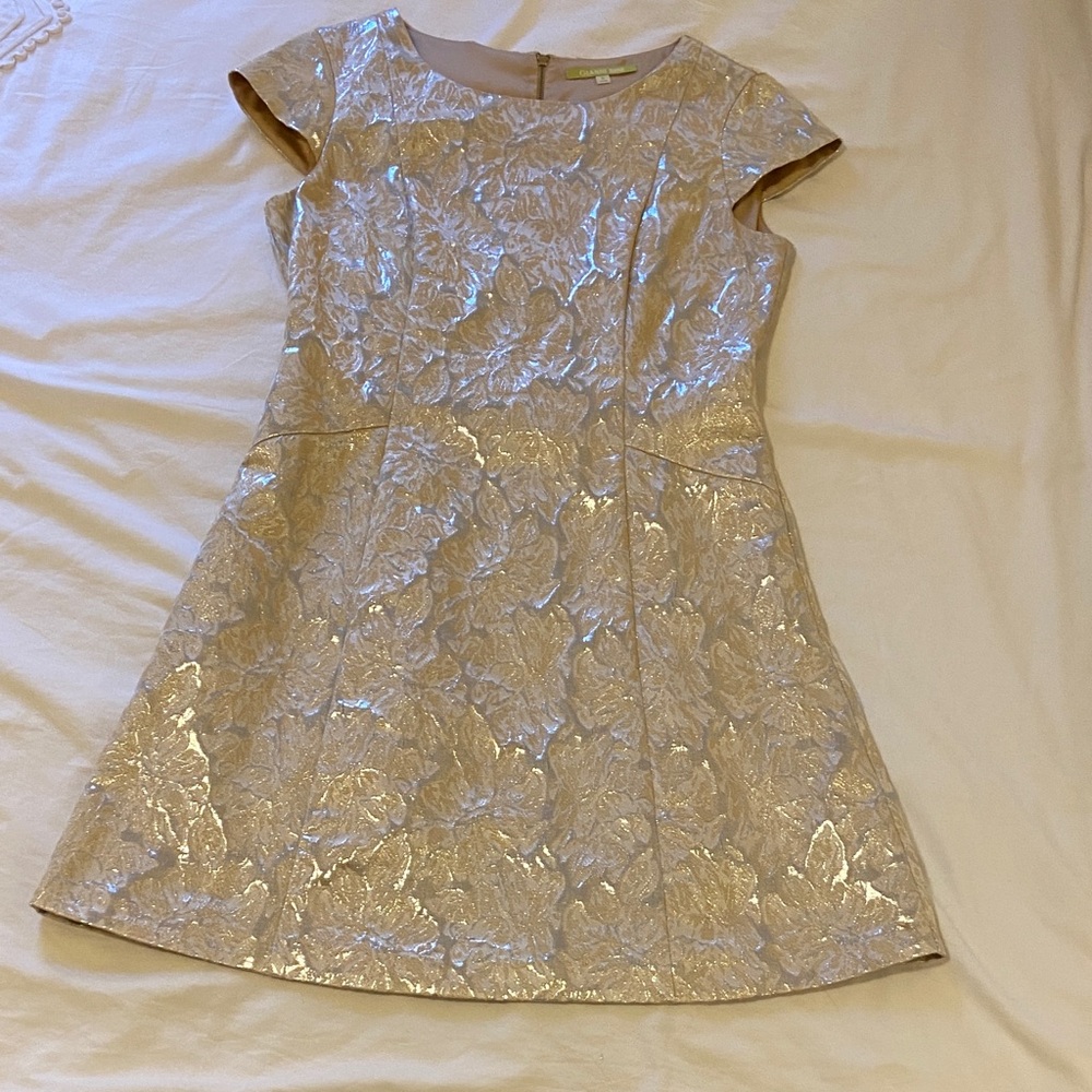 Stunning Gianna Bini Damask Gold & Cream Jacquard Dress, sz. 6